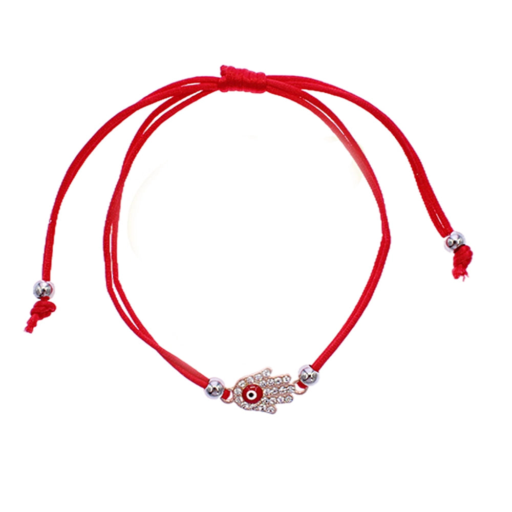Jeweled Hamsa & Evil Eye Protection Bracelet Set (12-Pack) - Red & Blue Adjustable