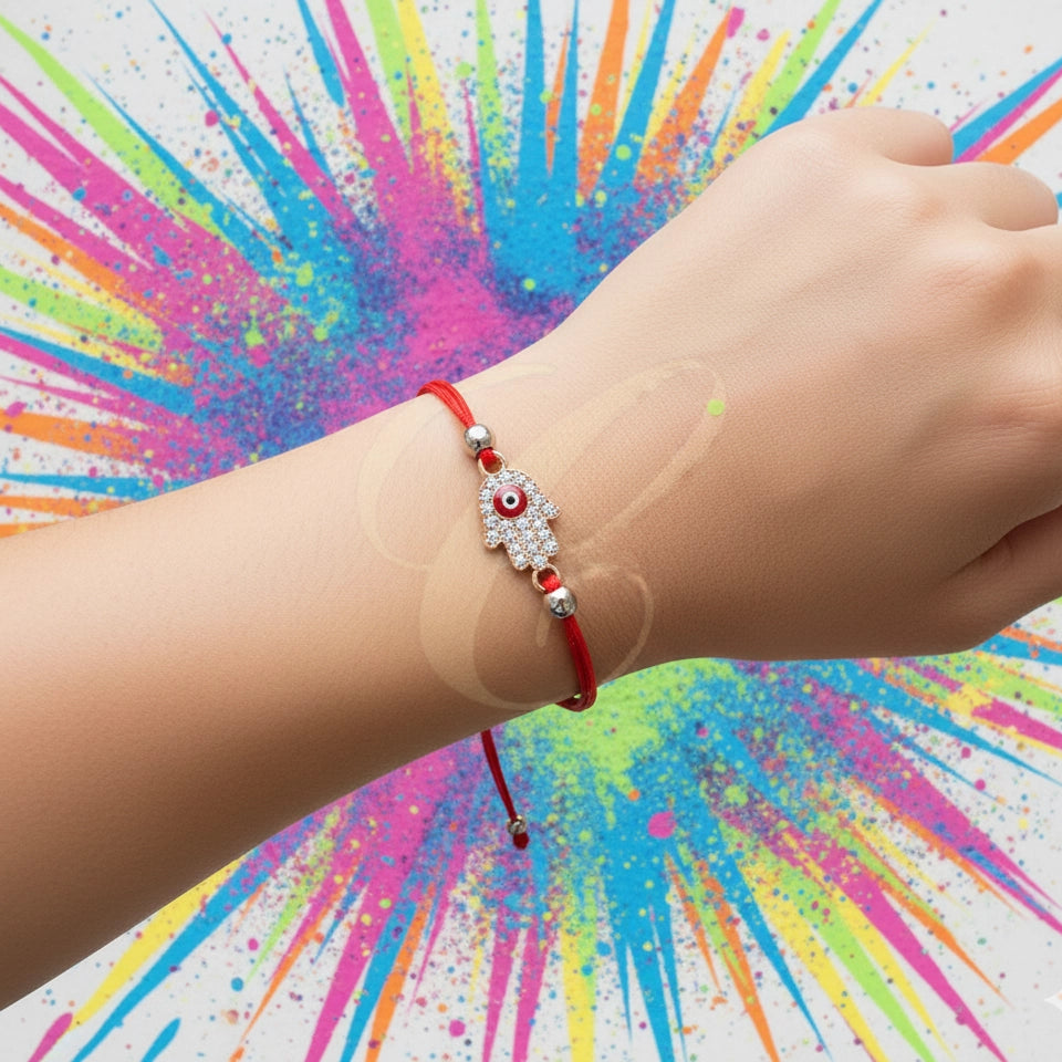 Jeweled Hamsa & Evil Eye Protection Bracelet Set (12-Pack) - Red & Blue Adjustable
