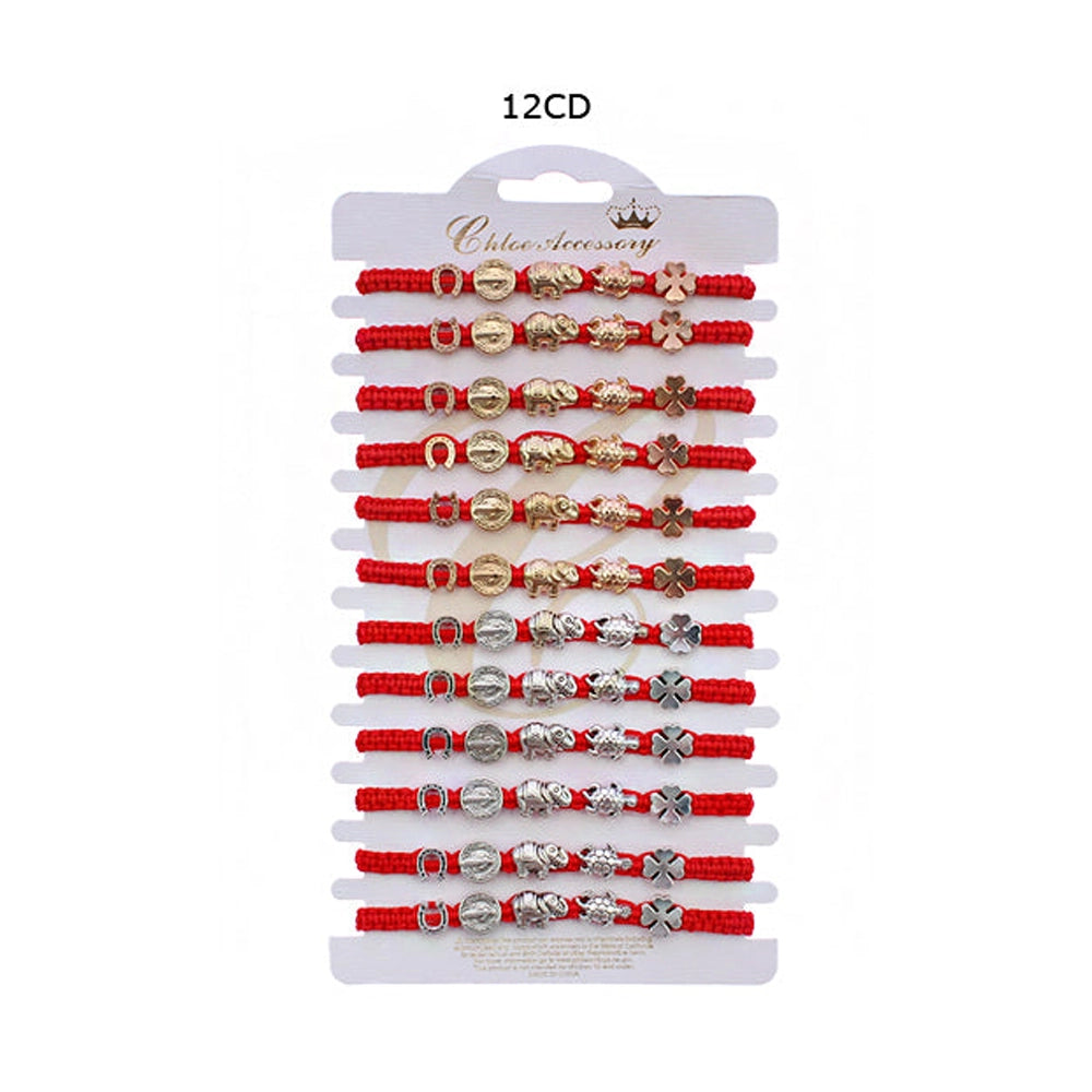 Red String Good Luck Charm Bracelet Set (12-Pack) - Adjustable