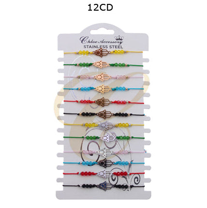 Colorful Hamsa Hand Bracelet Collection - Stainless Steel & Adjustable String