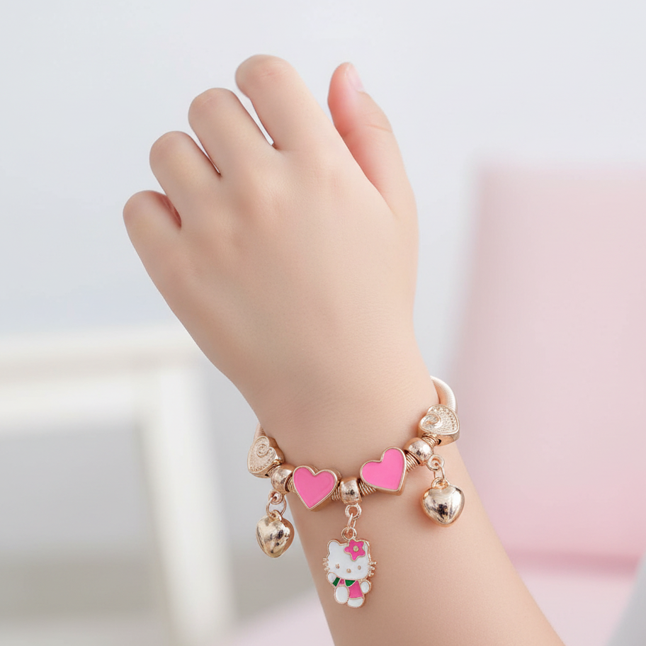 Kids' Hello Kitty Inspired Heart Charm Bracelet (RBT-1491R6)