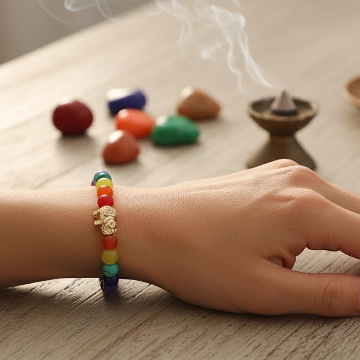 Balance Your Energy with Our Elephant Chakra Bracelet Set!