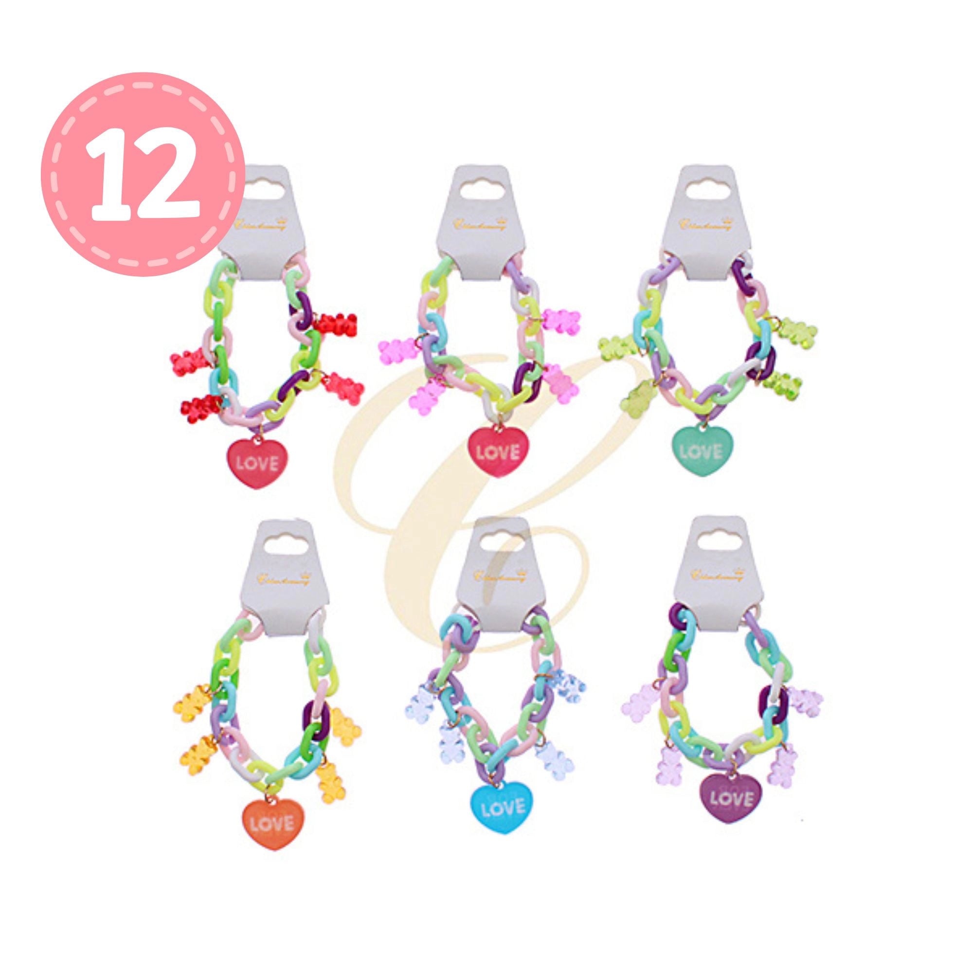 Pastel Gummy Bear and Heart Charm Bracelet