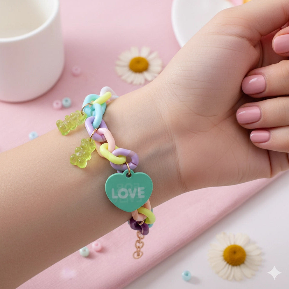 Pastel Gummy Bear and Heart Charm Bracelet
