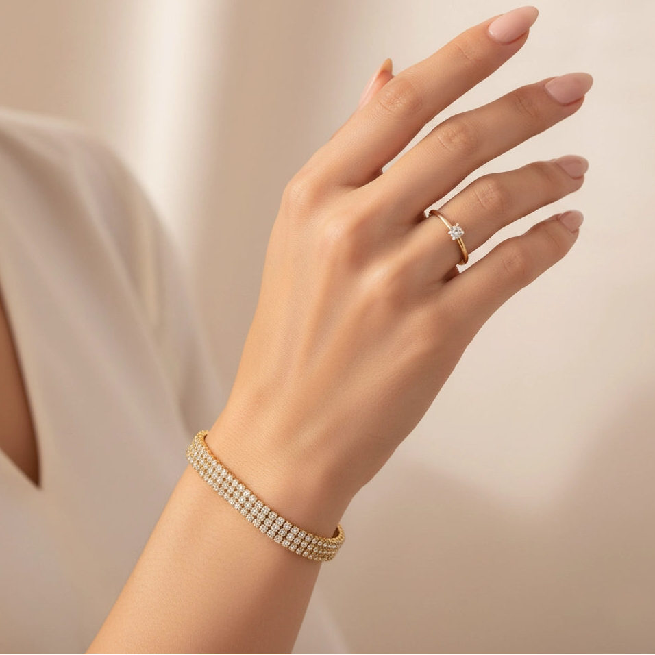 Double-Row Rhinestone Tennis Bracelet in Gold/Silver Tone