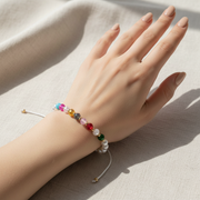 Boho Colorful Crystal & Pearl Beaded Adjustable Cord Bracelet – 12pc Set – Multi-Color Rhinestone & Faux Pearl Friendship Jewelry (RBT-1816R)