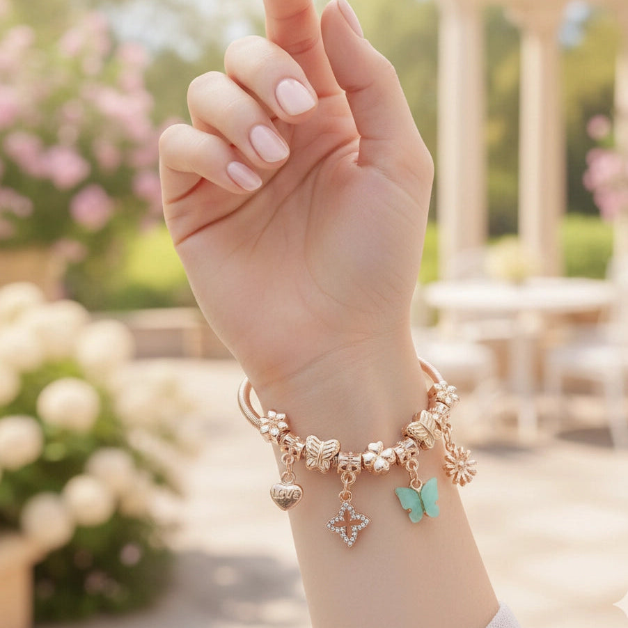 Butterfly & Floral Charm Bracelet (RBT-1832R)