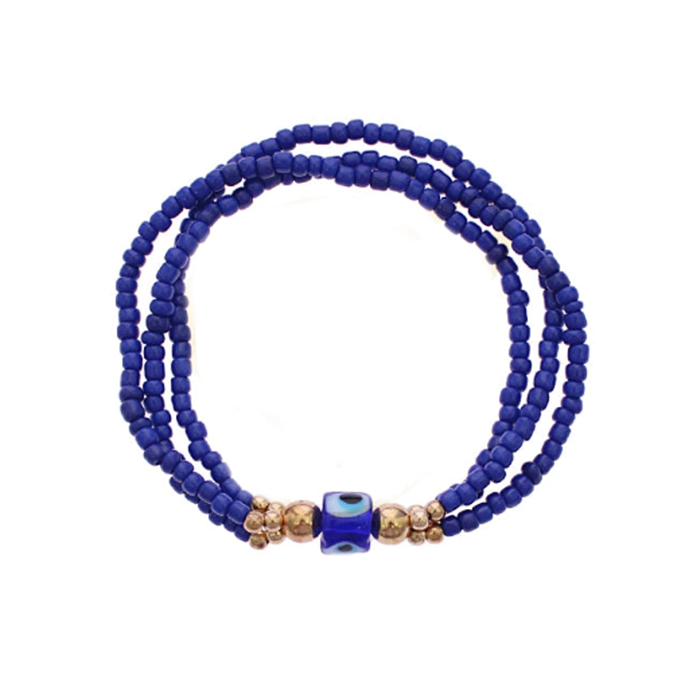 Evil Eye Protection Bead Bracelet Set (12-Pack) - Adjustable Seed Bead & Charm Bracelets