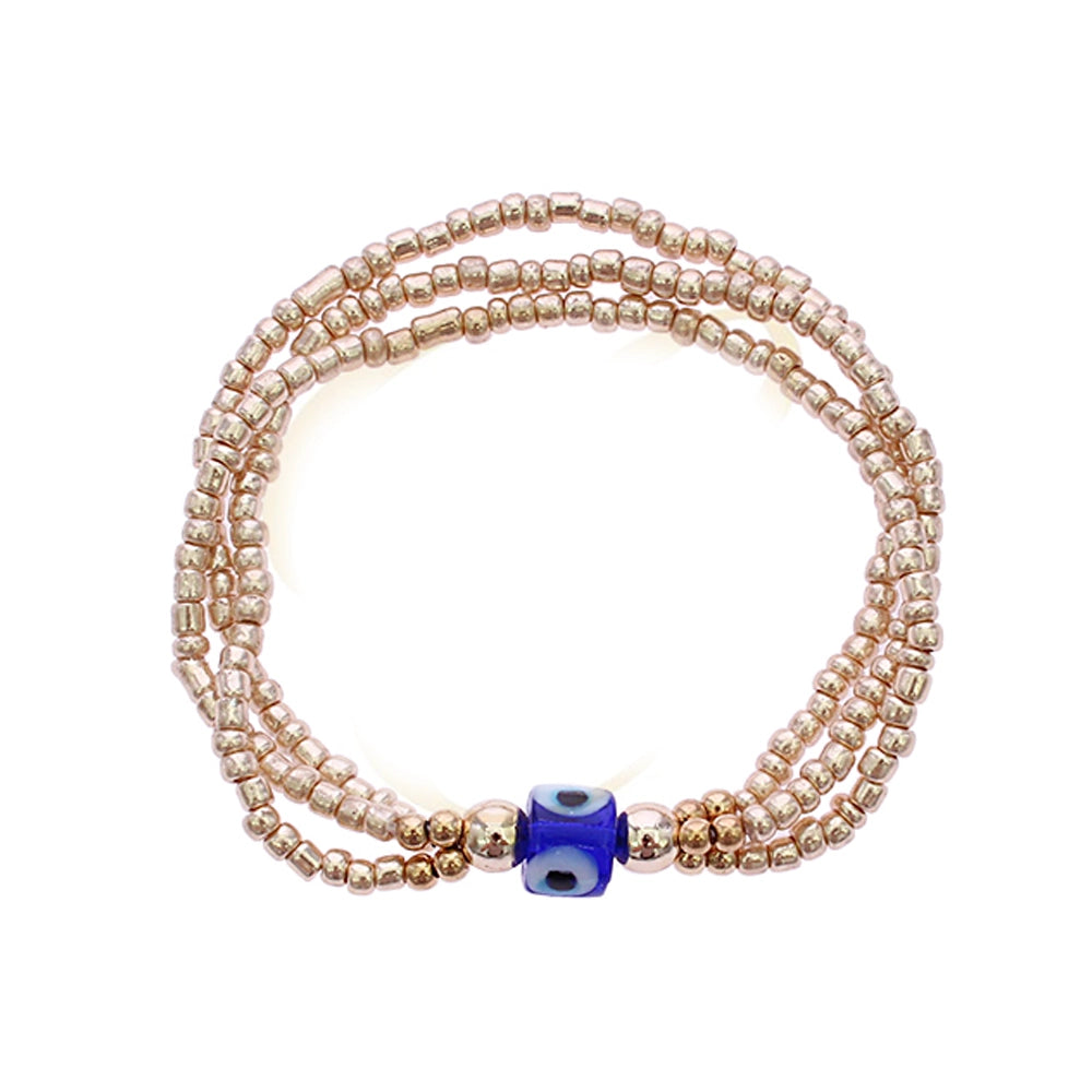 Evil Eye Seed Bead Bracelet Set (12-Pack) - Multistrand Protection Jewelry