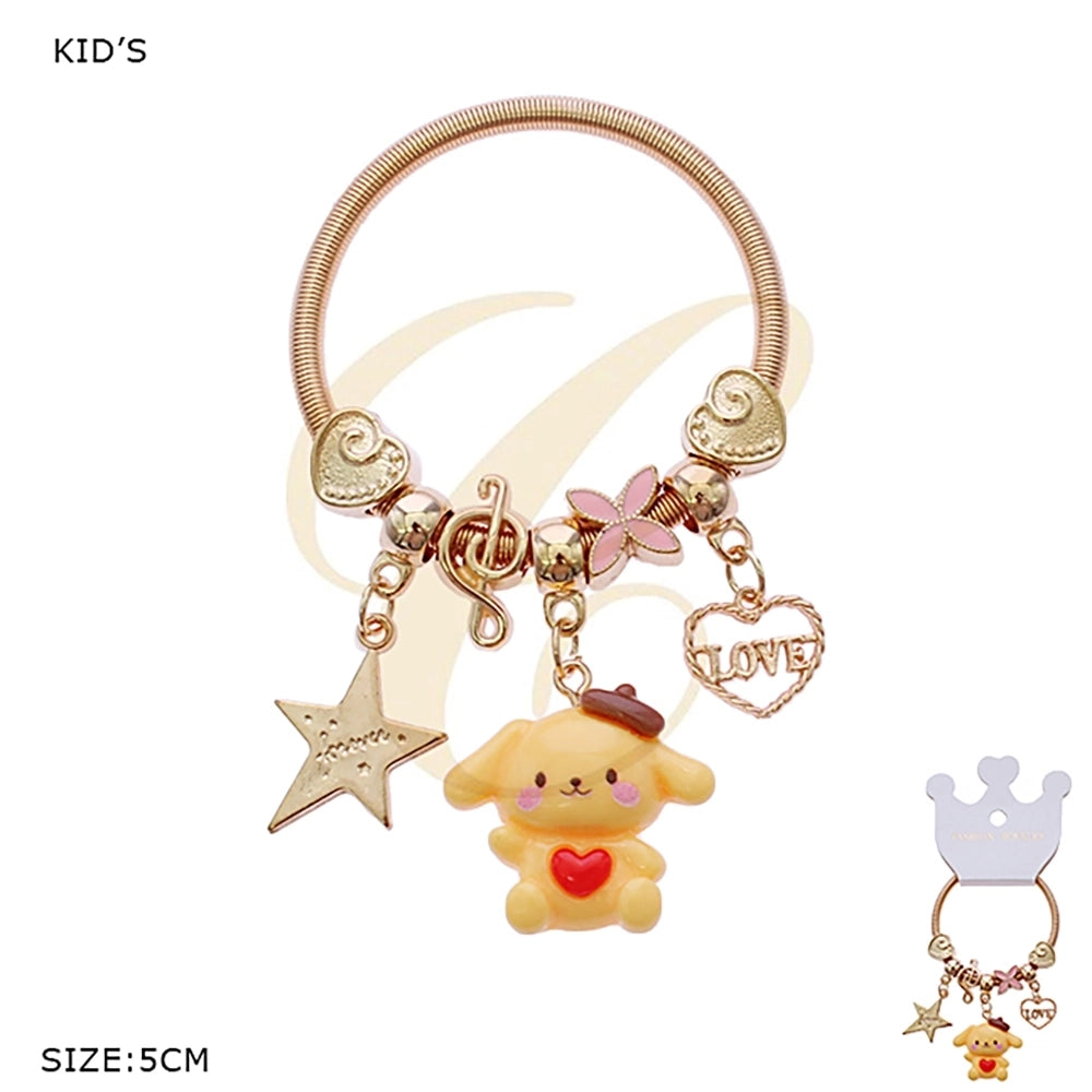 Cute Animal Friends Kids' Charm Bracelet – Gold & Silver Tone Coil Jewelry with Cartoon Puppy, Bunny, and Kitty Charms (RBT-1981R)