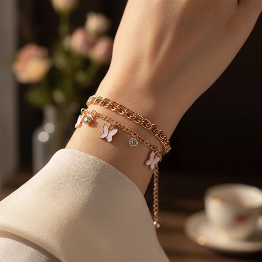 Bohemian-Chic Crystal Bracelet with Butterfly Charms | Fashion Jewelry