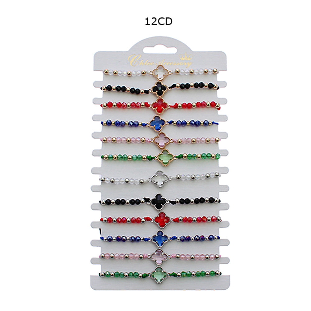 Adjustable Crystal Clover Beaded Bracelet (RBT-2024R)