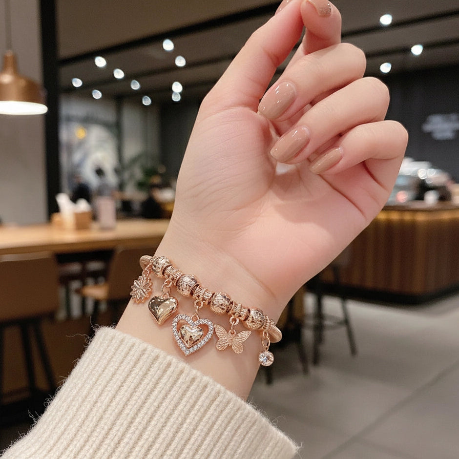Heart & Butterfly Charm Bracelet