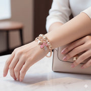 Whimsical Butterfly & Heart Charm Bangle Bracelet