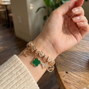 Enamel Clover & Crystal Butterfly Charm Stretch Bracelet (RBT-2065R6)