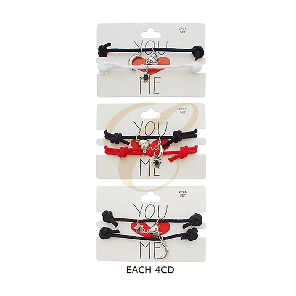 Magnetic Couple Bracelets - Heart Connection Set | Adjustable Distance Jewelry (Red/Black)