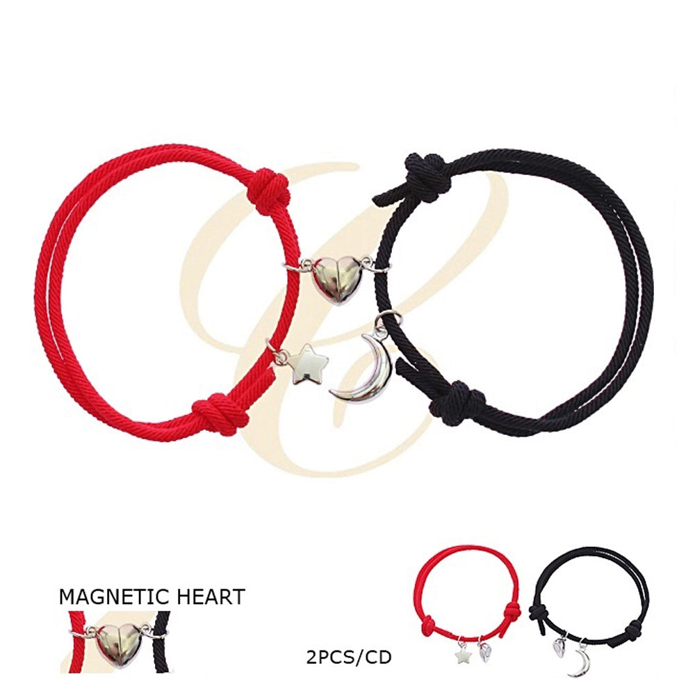 Magnetic Couple Bracelets - Heart Connection Set | Adjustable Distance Jewelry (Red/Black)