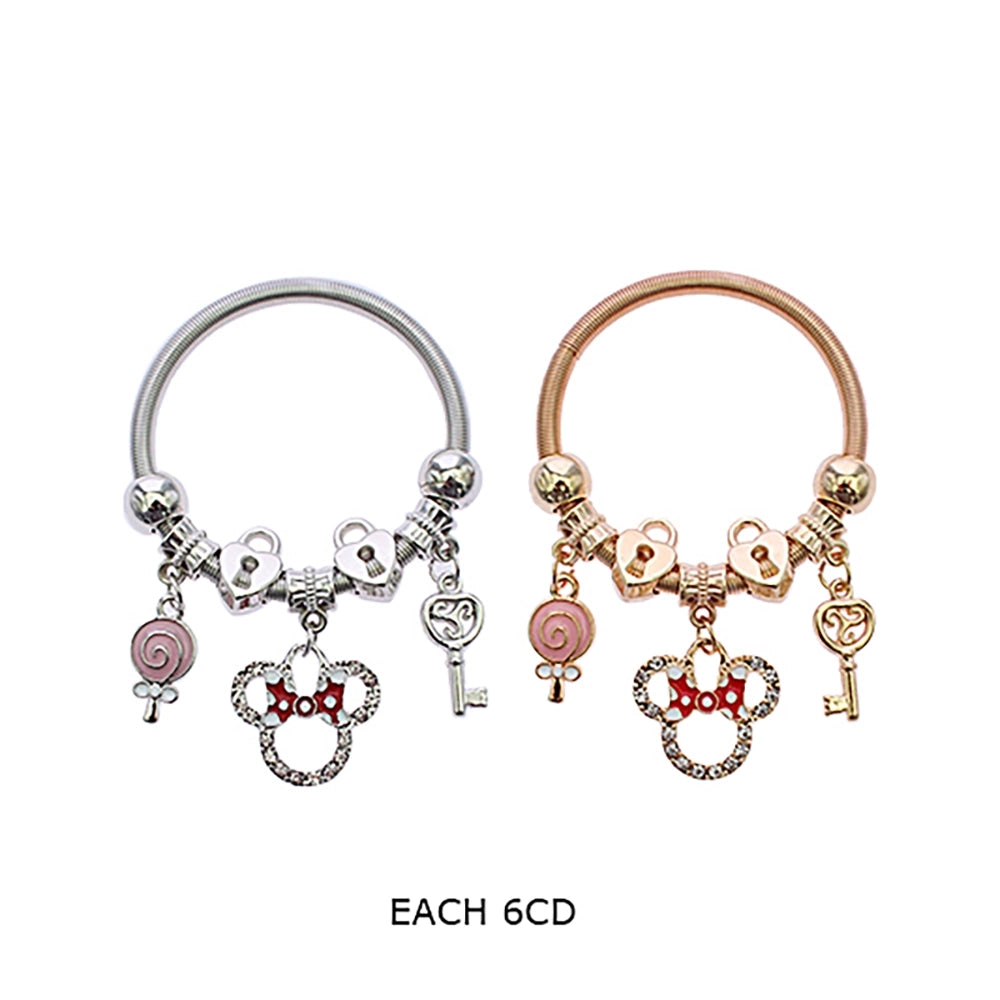 Kids' Minnie-Inspired Charm Bracelet – Elastic Rose Gold & Silver Finish – 5cm Diameter (RBT-2090GS)