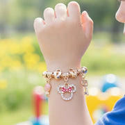 Kids' Minnie-Inspired Charm Bracelet – Elastic Rose Gold & Silver Finish – 5cm Diameter (RBT-2090GS)