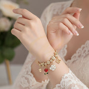 Floral Charm Coil Bracelet -LOVE" Engraved Heart  (RBT-2123GS)