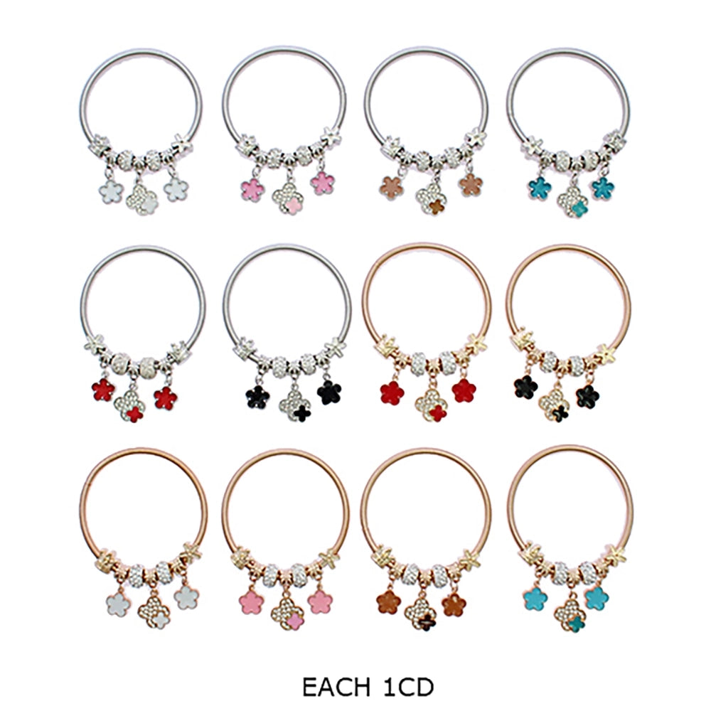 Charm Blossom Elastic Bracelet – Floral & Crown Dangle Design (RBT-2131R6)