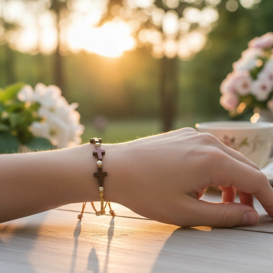 Mini Cross Charm Bracelet Set (12-Pack) - Adjustable & Stackable