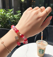 Crystal Beaded Bracelet with Clover Charm