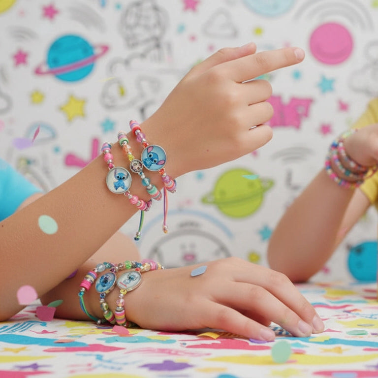 Blue Alien Character & Rainbow Bead Bracelet Set (12-Pack) - Adjustable