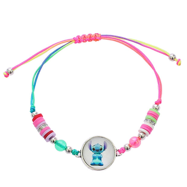 Blue Alien Character & Rainbow Bead Bracelet Set (12-Pack) - Adjustable