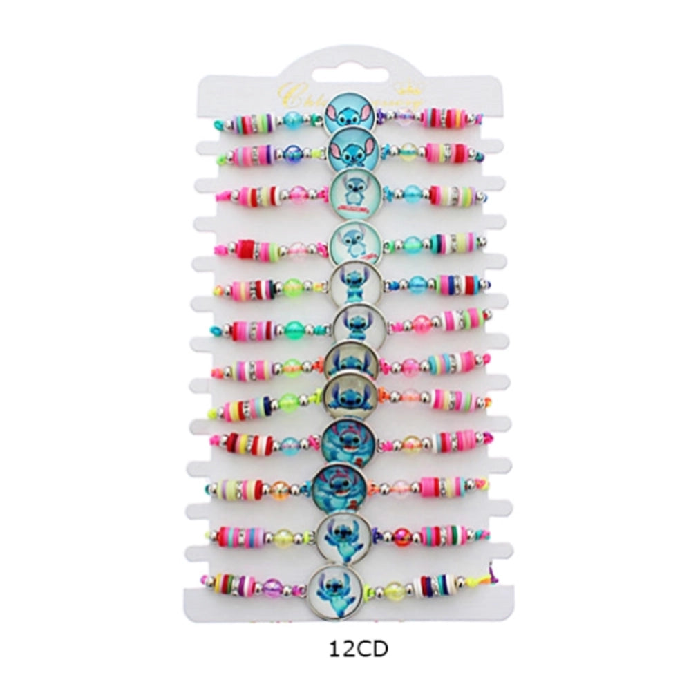 Blue Alien Character & Rainbow Bead Bracelet Set (12-Pack) - Adjustable