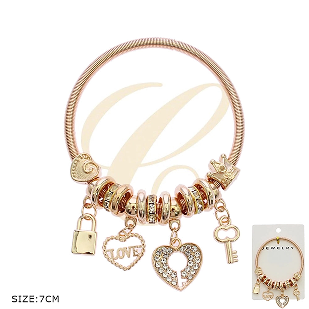 Charm Love Key Heart Bangle Bracelet (RBT-2251GS)