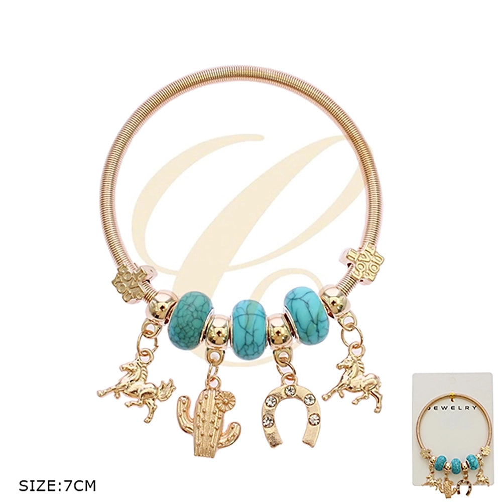Western Charm Turquoise Stretch Bracelet (RBT-2274GS)