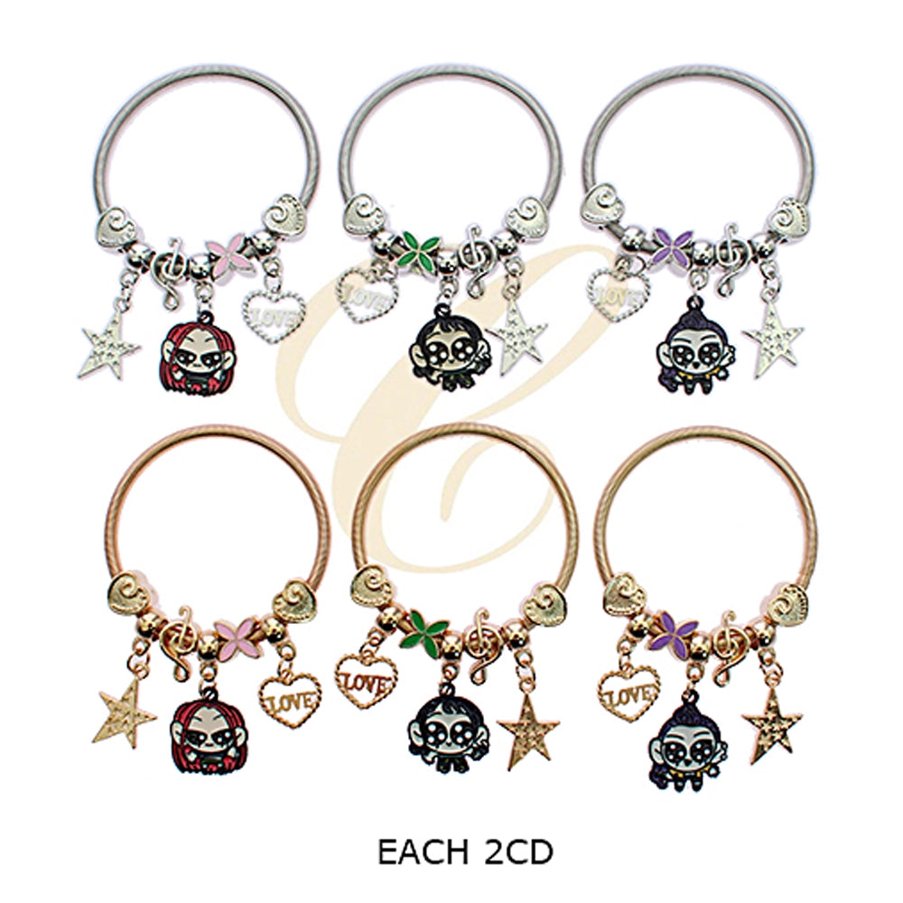 Kids' Musical Charm Bracelet - Expandable Spring Coil Wristband with Character, Star, and "LOVE" Heart Charms (5cm) (RBT-2277R)