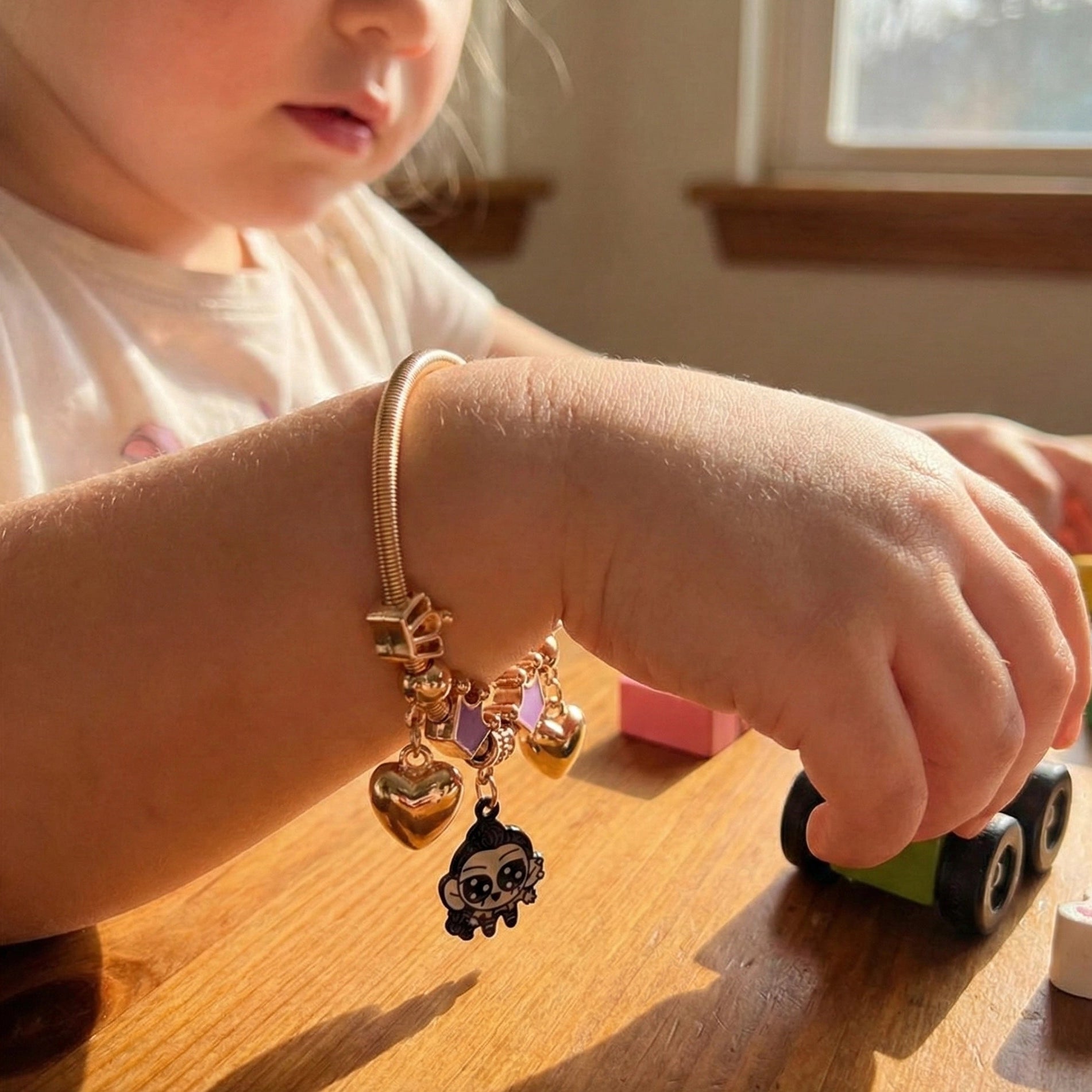 Kids' Monster-Chic Stretch Charm Bracelet – Heart & Crown Accents (RBT-2278R)