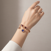 Lucky Clover Enamel Charm Bracelet | Rose Gold Heart Lock and Key Bangle | Jewelry Gift for He (RBT-2325R6)