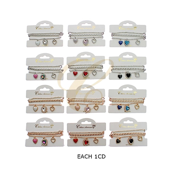 Sparkling Heart Charm Triple-Layer Anklet Set – Adjustable Gold & Silver Boho Foot Jewelry (RBT-2370R6)
