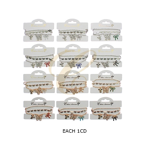 Elegant 3-Piece Butterfly & Bow Charm Bracelet Set (RBT-2371R6)