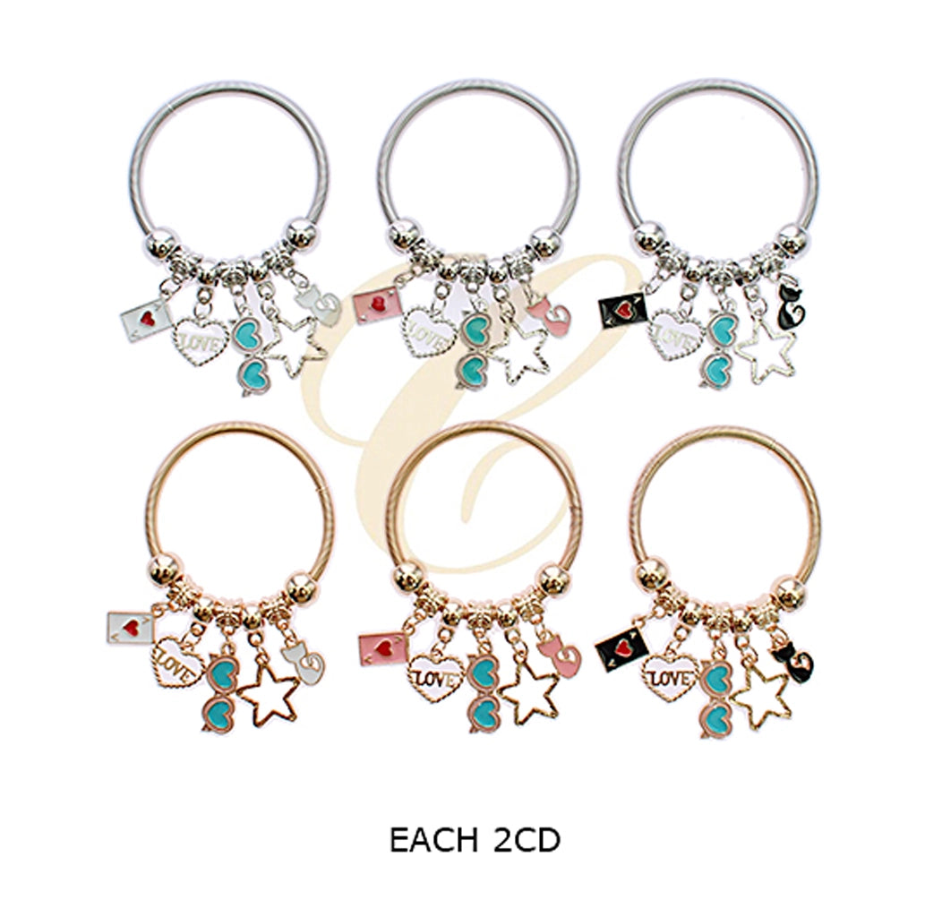 Kids' Adjustable Charm Bracelet - Heart, Star, & Kitten Enamel Charms (RBT-2382R)