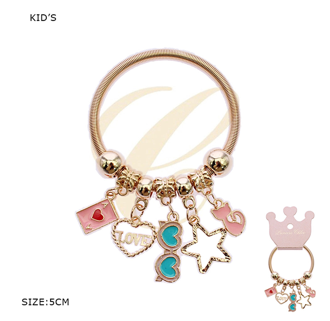 Kids' Adjustable Charm Bracelet - Heart, Star, & Kitten Enamel Charms (RBT-2382R)