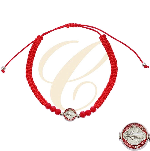 Saint Benedict Red String Protection Bracelet - Adjustable Macrame with Evil Eye Defense (RBT-2433RED)
