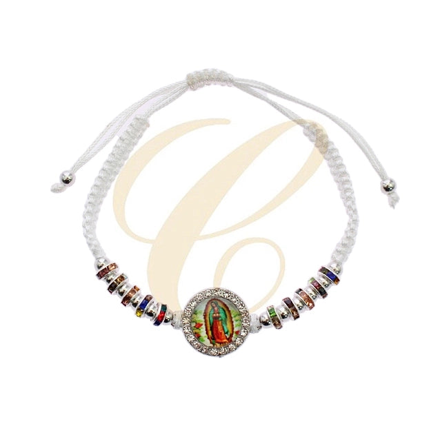 12-Pack Virgin of Guadalupe Braided Bracelets – Adjustable Religious Jewelry Set with Rhinestone Accents and Multi-Color Beads (RBT-2435R)