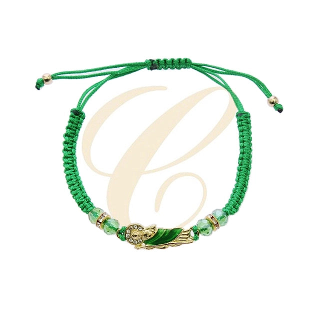 San Judas Tadeo Green Macrame Adjustable Bracelet – 12-Piece Bulk Religious Jewelry Set with Crystals (RBT-2437R)