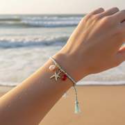 Boho Beach Charm Bracelets – Adjustable Braided Cord Friendship Bracelet Set with Starfish, Seashell, Pearl & Tropical Charms (RBT-2442R)