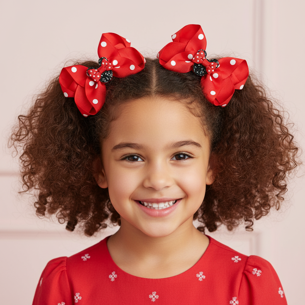 Polka Dot Mouse Ear Hair Bow Clips – Cute Disney-Style Bow Set for Girls & Toddlers (RBW-0334R3)