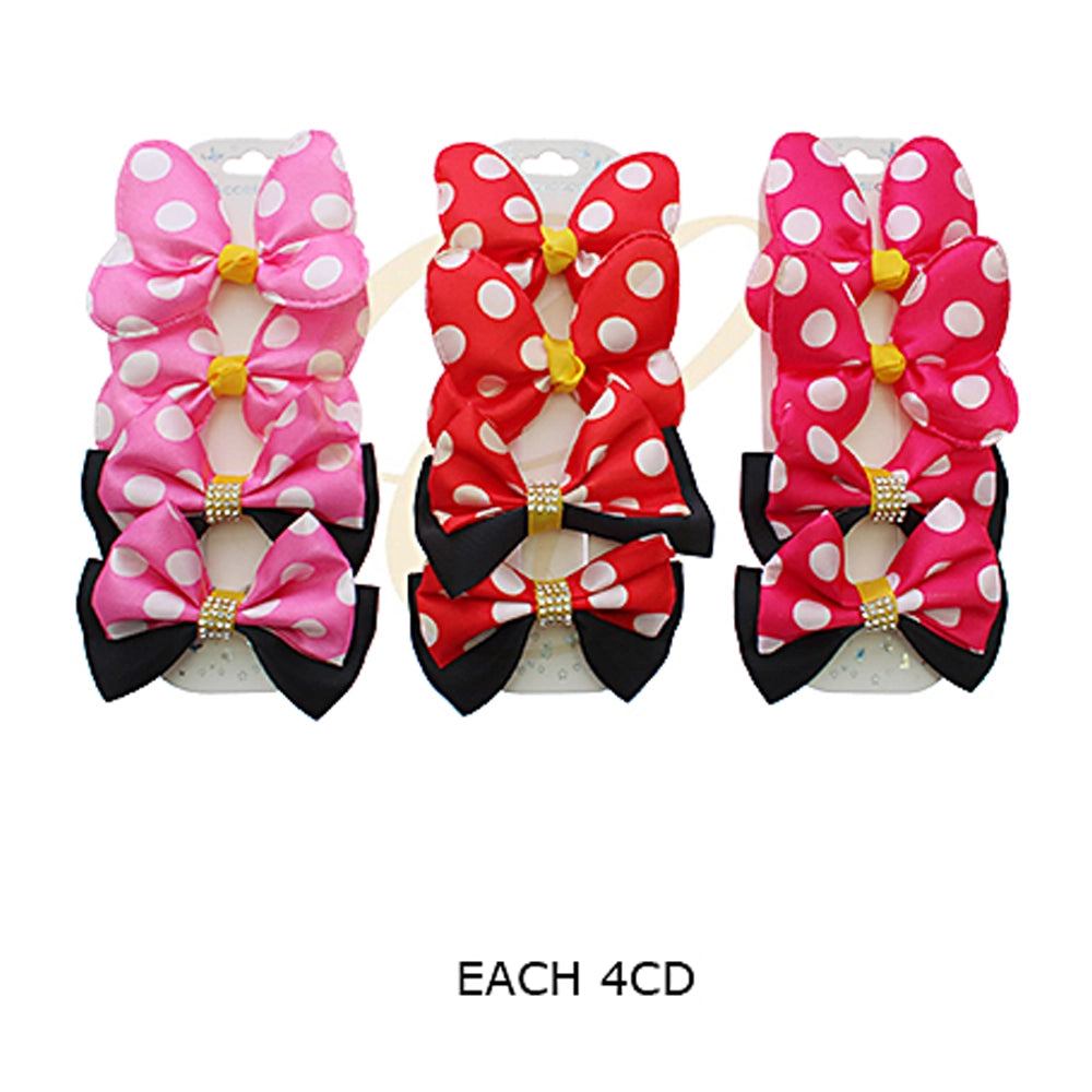 4-Piece Polka-Dot Hair Bow Set – Red & Black Costume Bow Clips – 10.5cm (RBW-0643R)