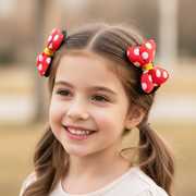 4-Piece Polka-Dot Hair Bow Set – Red & Black Costume Bow Clips – 10.5cm (RBW-0643R)