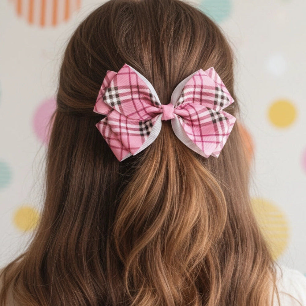 Classic Plaid Jumbo Layered Bow Clips - 14CM
