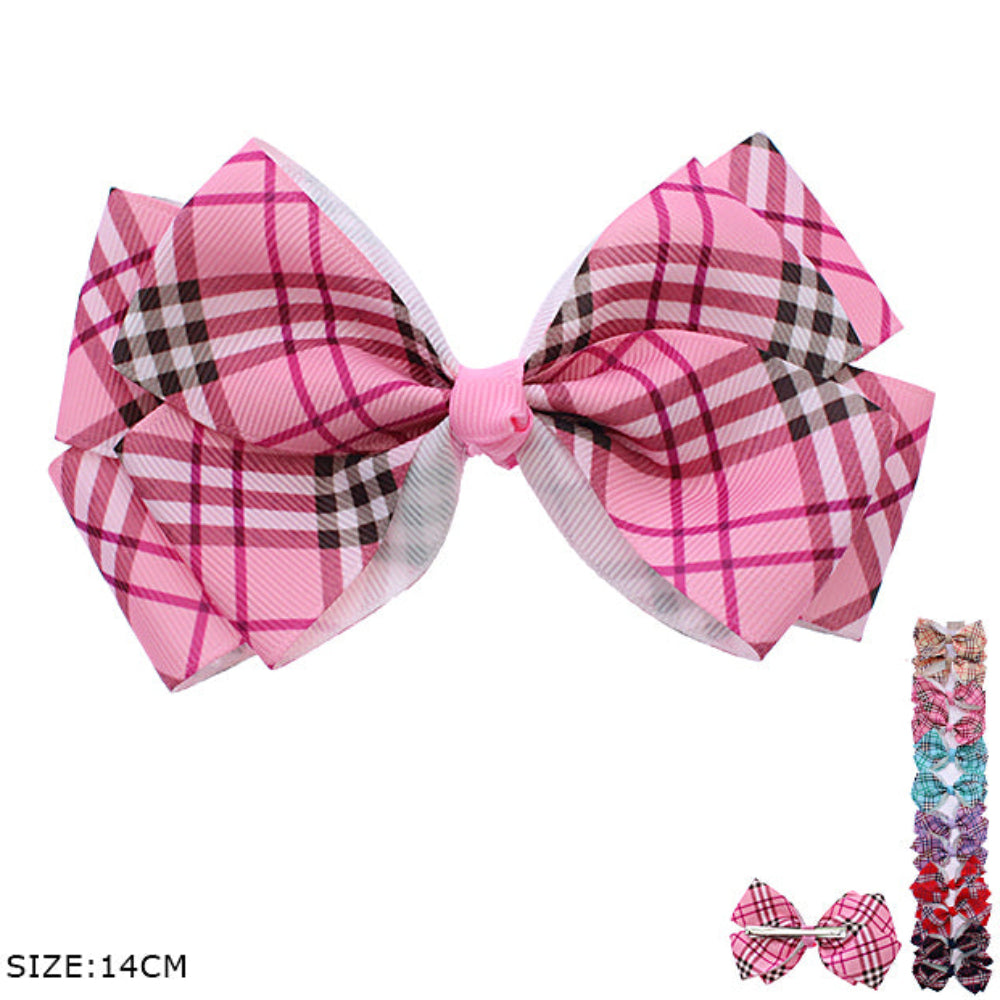 Classic Plaid Jumbo Layered Bow Clips - 14CM
