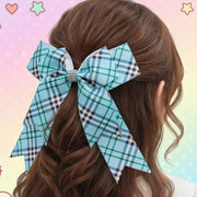 Glam Plaid Long Tail Bow Clip with Rhinestone - 14.5CM