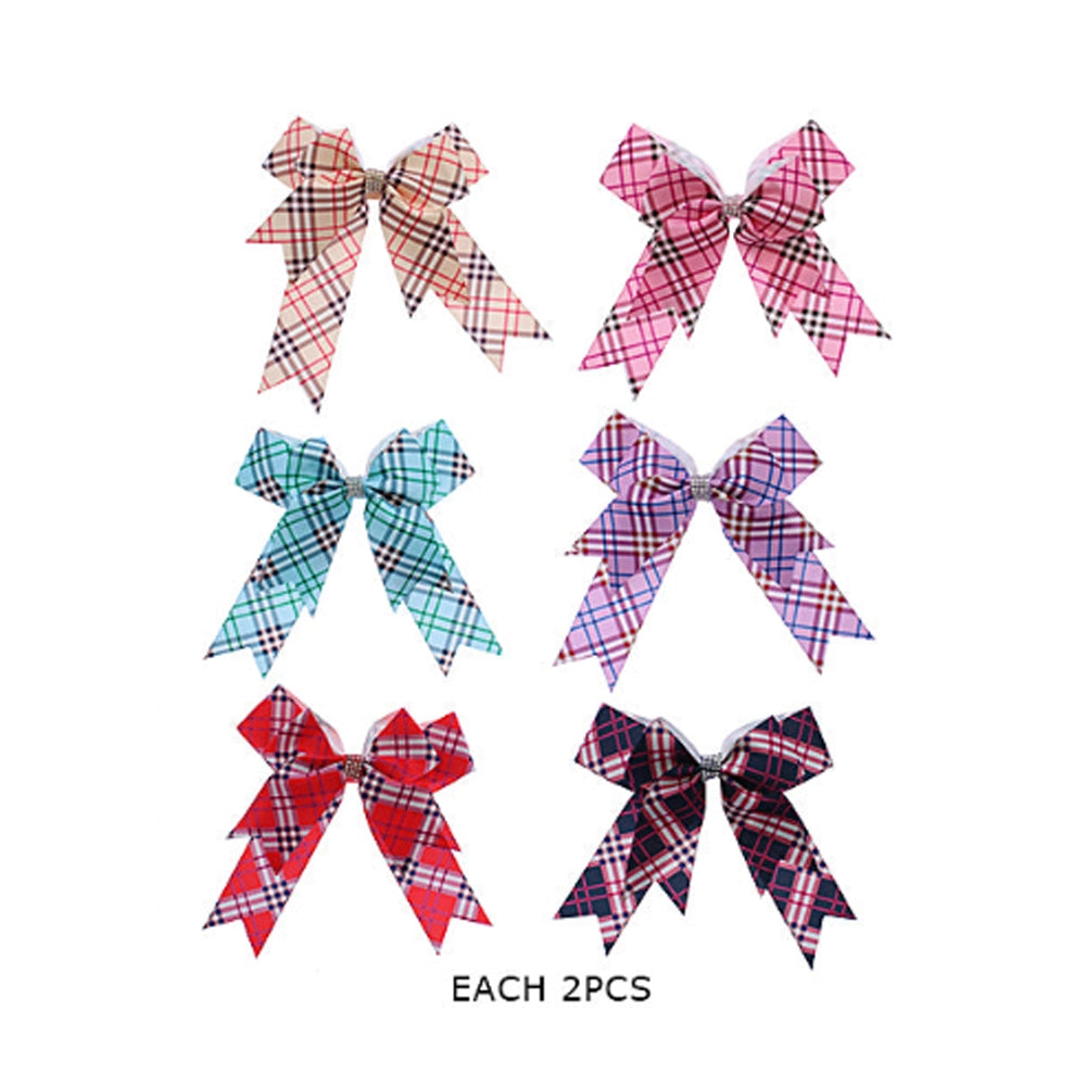 Glam Plaid Long Tail Bow Clip with Rhinestone - 14.5CM
